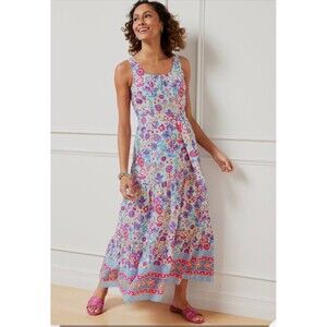 Talbots Charming Floral Belted Voile Maxi Dress Women's Size 18W Tropical NEW!